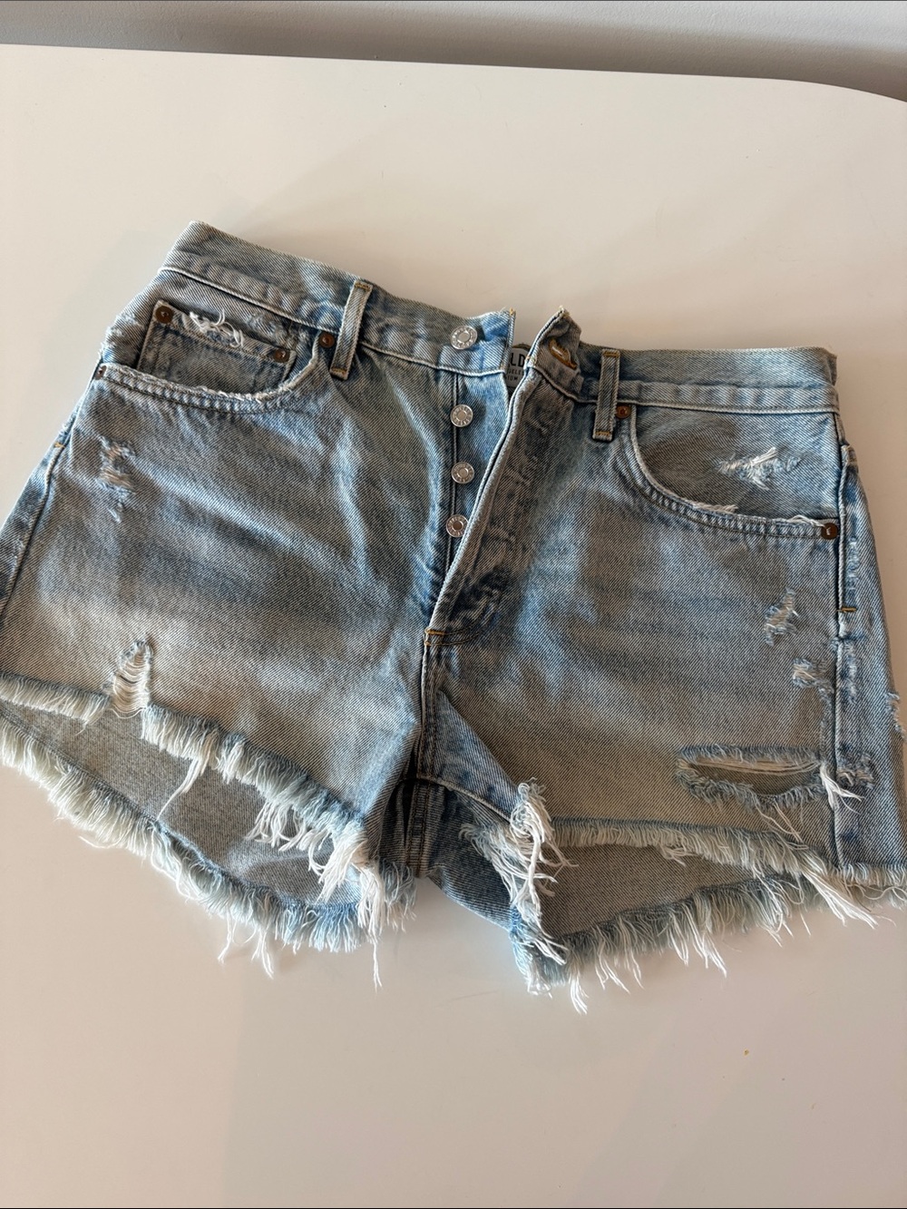 Agolde Parker Distressed Light Blue Denim Women's Shorts